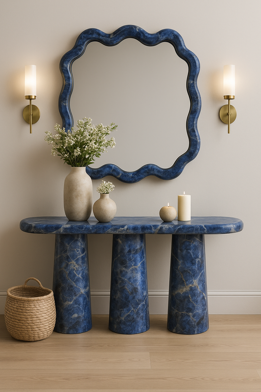 Blue Drama Marble Console and Mirror