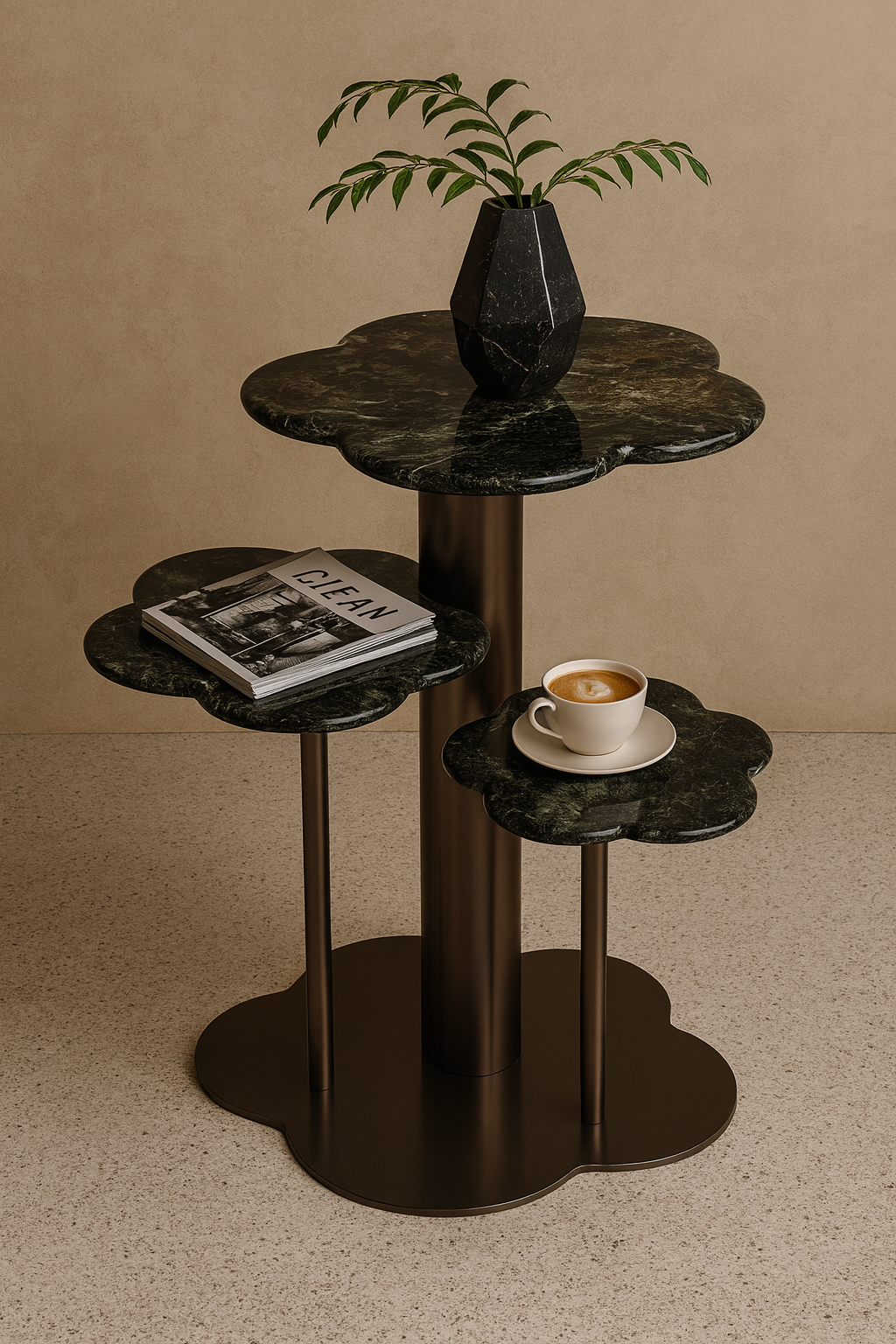 Multi-Tier Taurus Black Marble Side Table