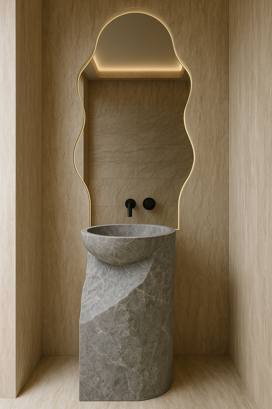Afyon Grey Marble Pedestal Sink Design