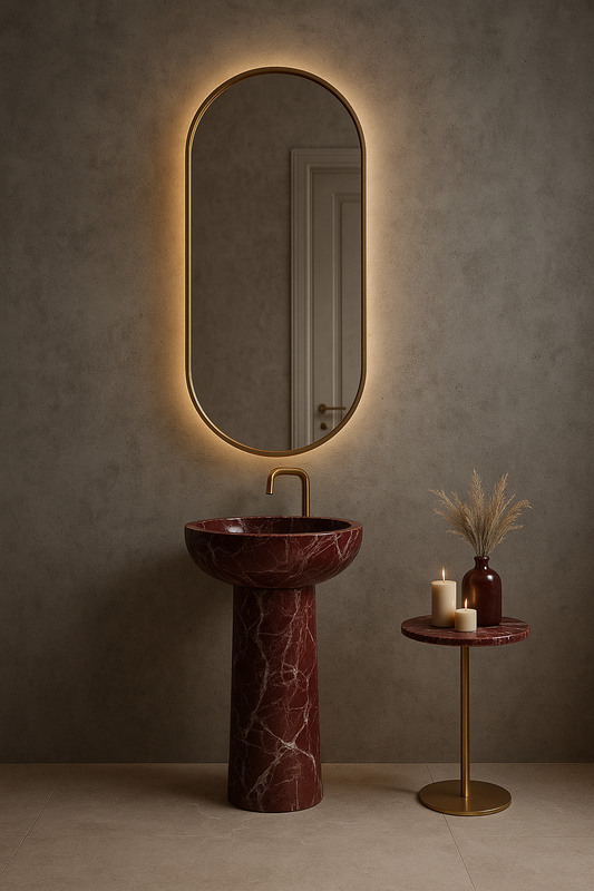 Rosso Levanto Marble Pedestal Sink