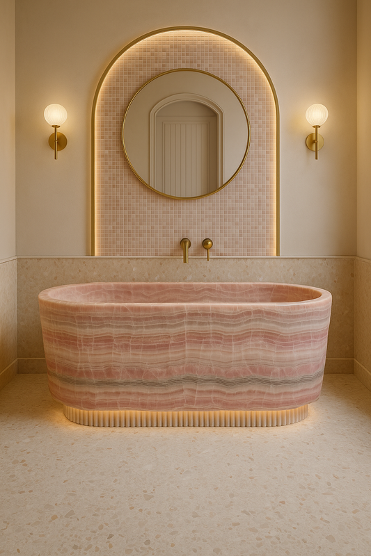 Pink Blossom Onyx Marble Bathtub Design