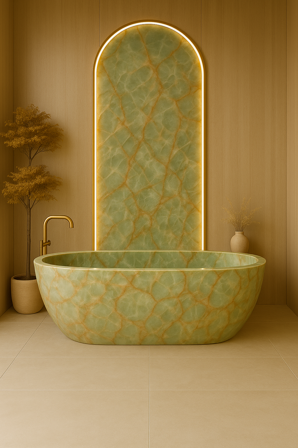 Fantasy Botanic Green Marble Bathtub Design