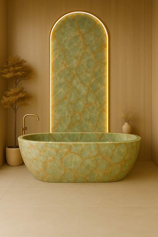 Fantasy Botanic Green Marble Bathtub Design