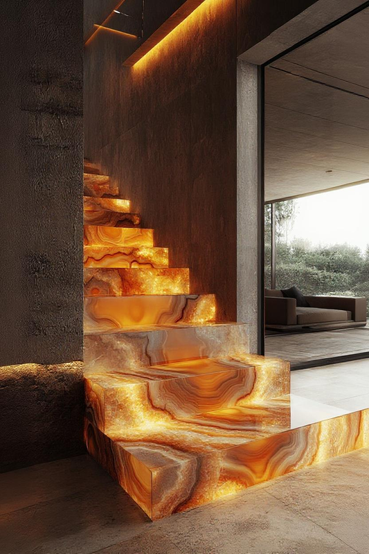 Honey Onyx Marble Stair Design