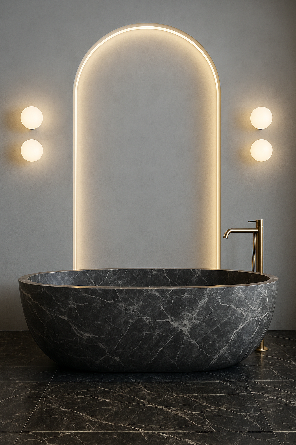 Nero Marquina Marble Bathtub Design