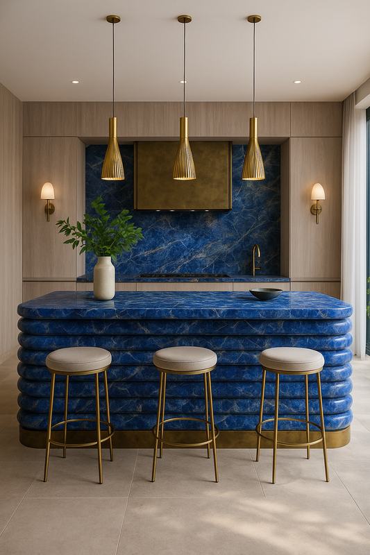 Blue Drama Marble Kitchen Island