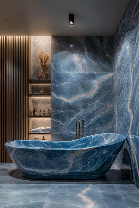 Blue Premium Marble Bathtub Design