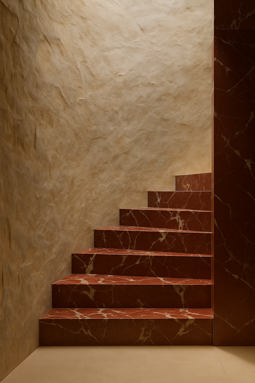 Rojo Alicante Marble Staircase