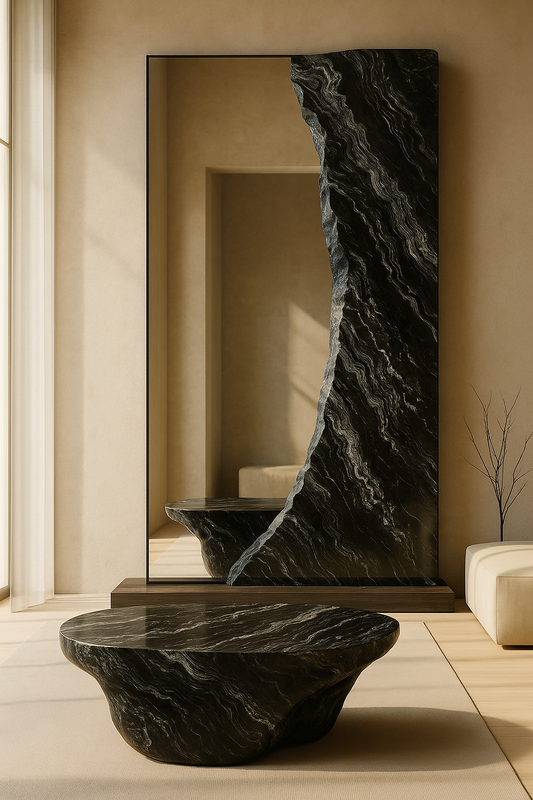 Agatha Black Marble Mirror