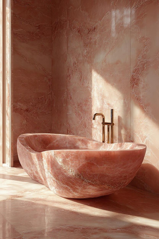 Pink Onyx Marble Bathtub