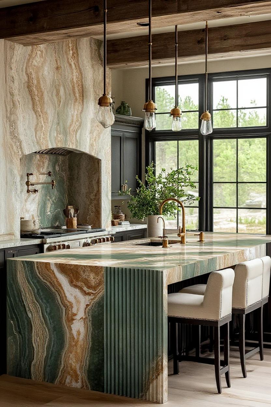 Emerald Premium Marble Kitchen Island